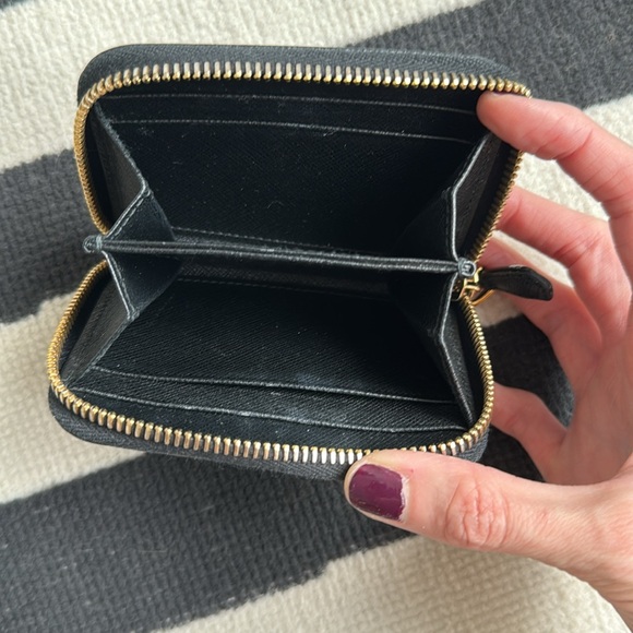 Black Prada Mini Zip Around Gold Saffiano Leather Wallet - Picture 5 of 6